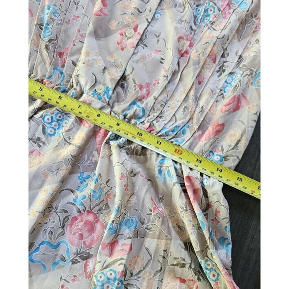 Vintage Sears Tan Beige Floral Dress Size L (38 Chest) No Belt Secretary Office - Picture 9 of 10